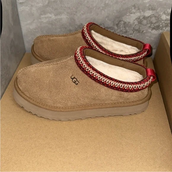 UGG Brown Suede Slip-Ons with Red Accent - Picture 4 of 5